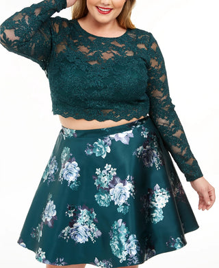 Vestido feminino plus size da City Studios, 2 peças, com renda e estampa floral, verde, tamanho 18W
