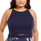 Vestido feminino B Darlin Plus Size com estampa floral Illusion Fit &amp; Flare, azul marinho, tamanho 20