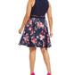 Vestido feminino B Darlin Plus Size com estampa floral Illusion Fit &amp; Flare, azul marinho, tamanho 20