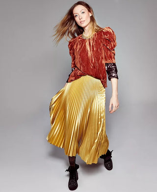 Blusa feminina Leyden de veludo amassado com manga bufante, tamanho médio, vermelha, grande