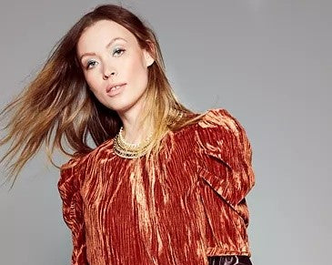 Blusa feminina Leyden de veludo amassado com manga bufante, tamanho médio, vermelha, grande