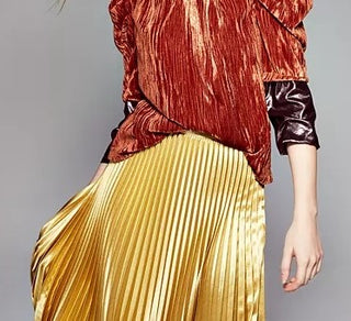 Blusa feminina Leyden de veludo amassado com manga bufante, tamanho médio, vermelha, grande