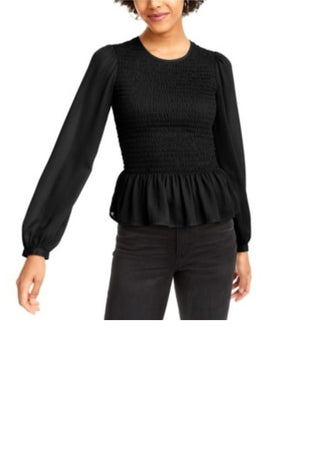 Blusa peplum franzida feminina LEYDEN, preta, tamanho pequeno