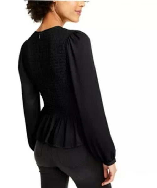 Blusa peplum franzida feminina LEYDEN, preta, tamanho pequeno