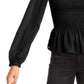 Blusa peplum franzida feminina LEYDEN, preta, tamanho pequeno
