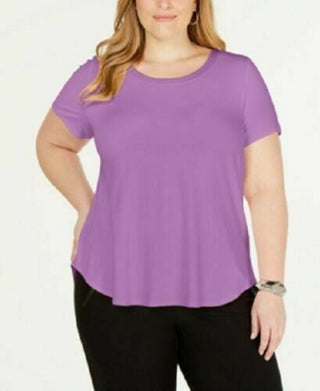 Camiseta Alfani Feminina Plus Size Cetim com Acabamento Alto e Baixo Roxo Tamanho 3X