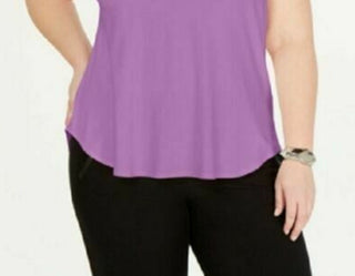 Camiseta Alfani Feminina Plus Size Cetim com Acabamento Alto e Baixo Roxo Tamanho 3X