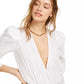 Body feminino Danielle Bernstein com decote em V profundo, branco, tamanho extrapequeno