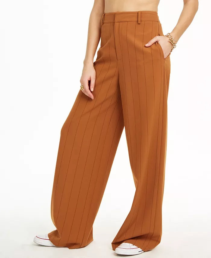 Calça feminina Danielle Bernstein com listras laranja escuro, tamanho 10