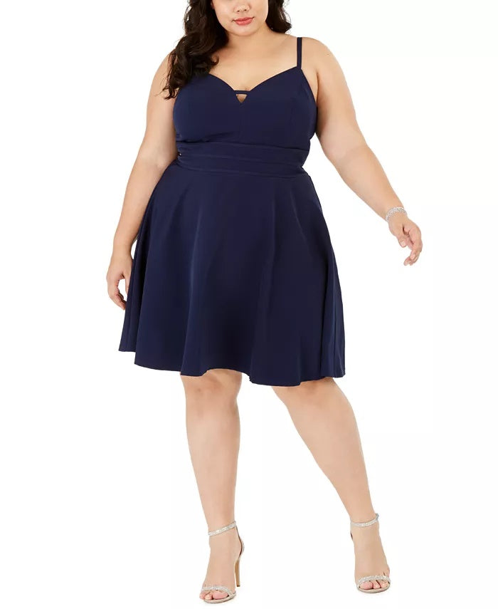 Vestido plus size estilo coração feminino City Studios, azul marinho, tamanho 24W