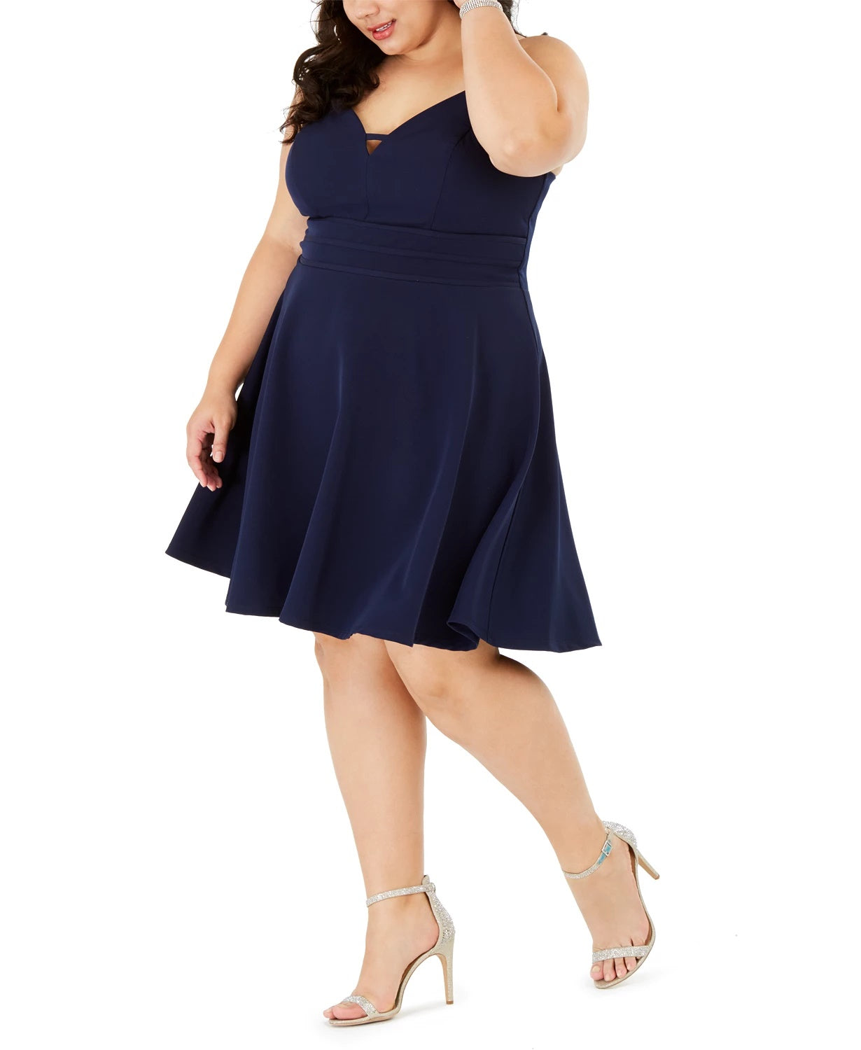Vestido plus size estilo coração feminino City Studios, azul marinho, tamanho 18