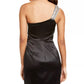 Vestido de cetim com um ombro só e corações de lantejoulas para crianças, preto, tamanho 0