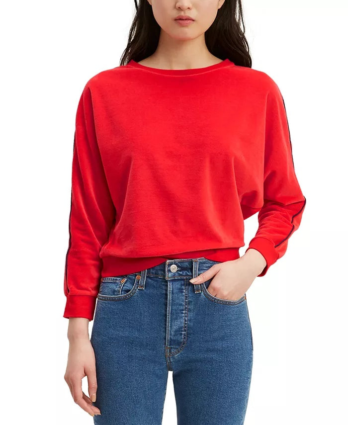 Blusa feminina Levi's de veludo com manga dolman, vermelha, tamanho X-G