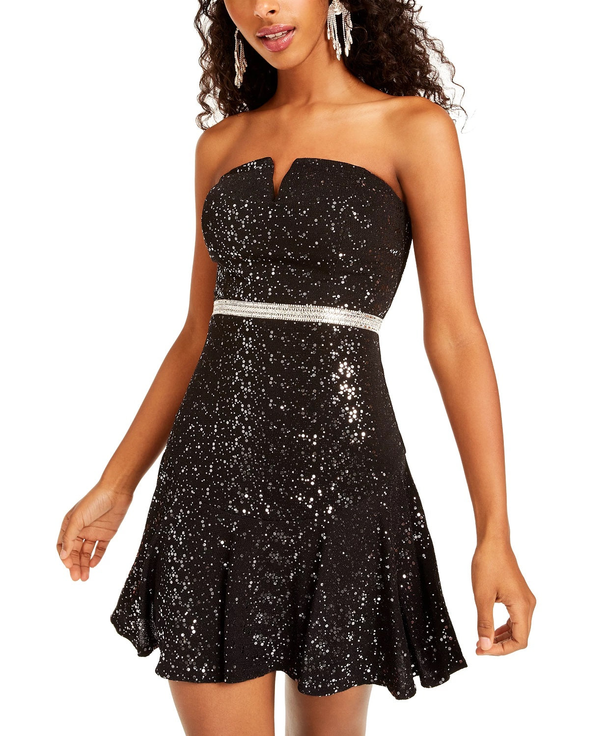Vestido sem alças com lantejoulas e ajuste evasê para jovens da City Studios, tamanho 7, prateado