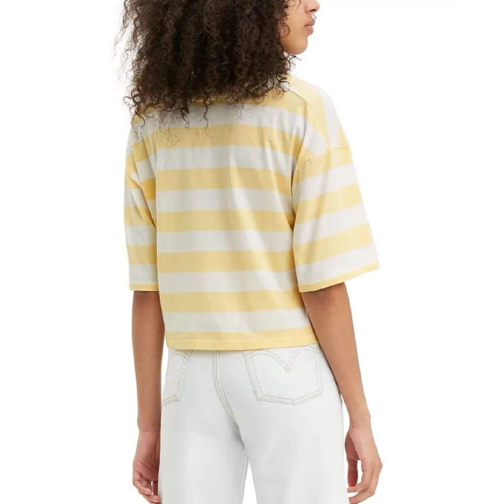 Camiseta feminina Levi's Fiona Cotton listrada com amarração frontal, amarela, tamanho pequeno