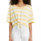 Camiseta feminina Levi's Fiona Cotton listrada com amarração frontal, amarela, tamanho pequeno
