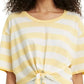 Camiseta feminina Levi's Fiona Cotton listrada com amarração frontal, amarela, tamanho pequeno