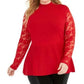 Suéter peplum de renda plus size feminino INC International Concepts, vermelho, tamanho 2X