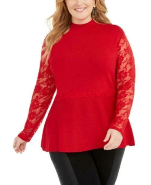 Suéter peplum de renda plus size feminino INC International Concepts, vermelho, tamanho 2X