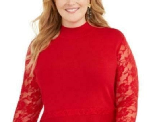 Suéter peplum de renda plus size feminino INC International Concepts, vermelho, tamanho 2X