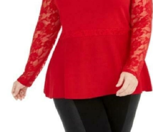 Suéter peplum de renda plus size feminino INC International Concepts, vermelho, tamanho 2X