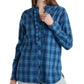 Camisa túnica xadrez com babados Audrey feminina Lucky Brand, azul, tamanho pequeno