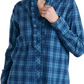 Camisa túnica xadrez com babados Audrey feminina Lucky Brand, azul, tamanho pequeno
