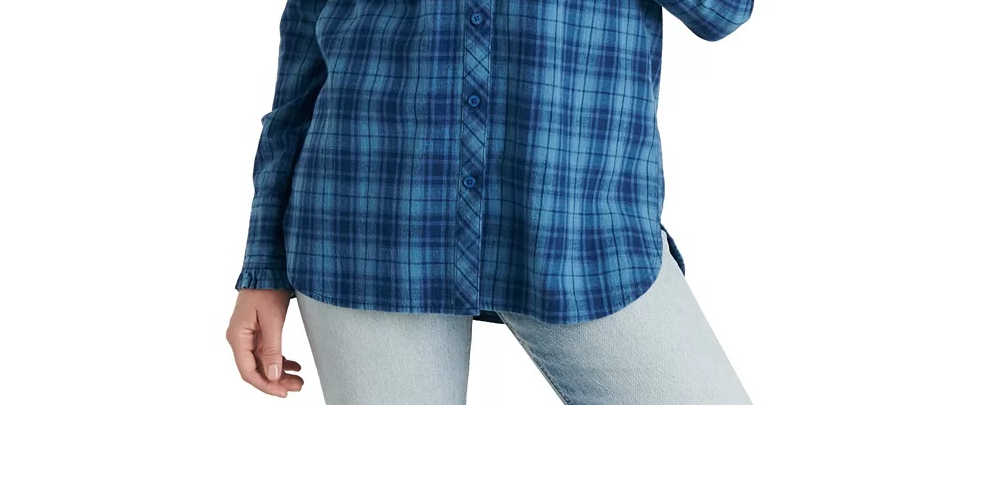 Camisa túnica xadrez com babados Audrey feminina Lucky Brand, azul, tamanho pequeno