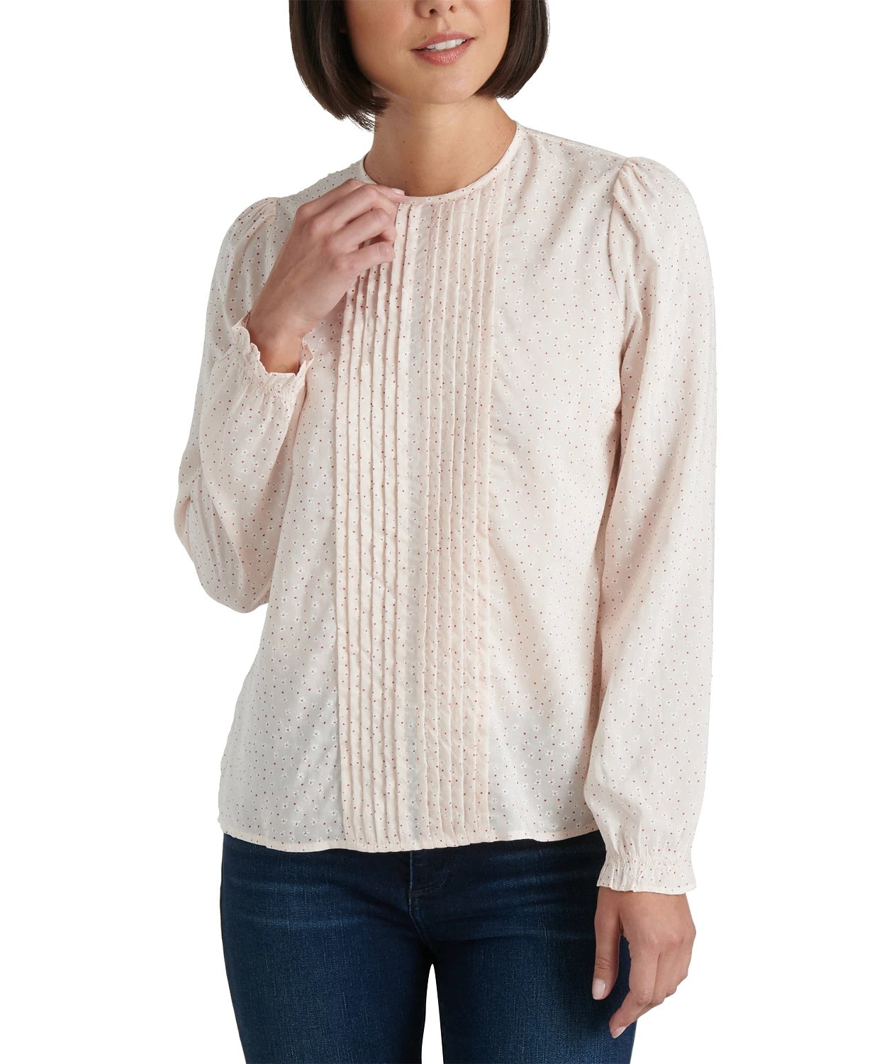 Blusa feminina Lucky Brand Lea Floral Pintuck manga comprida tamanho rosa tamanho pequeno