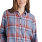 Camisa xadrez feminina Lucky Brand laranja tamanho médio