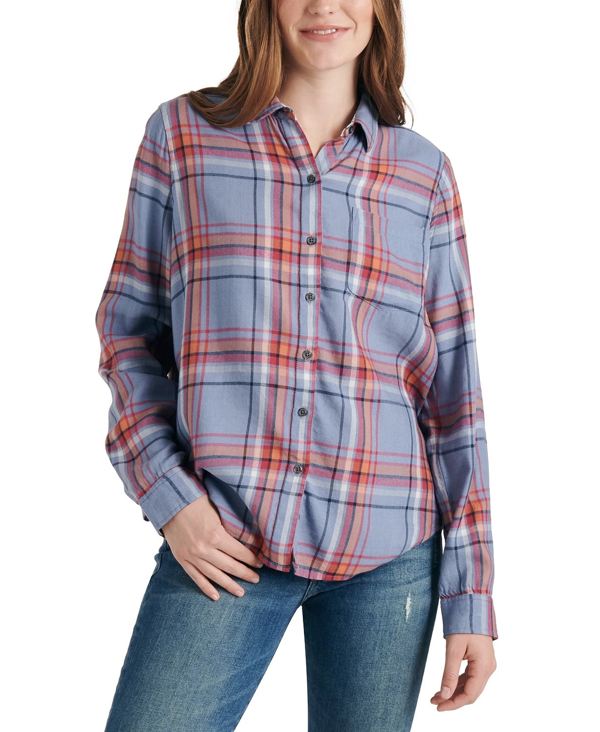 Camisa xadrez feminina Lucky Brand laranja tamanho XS