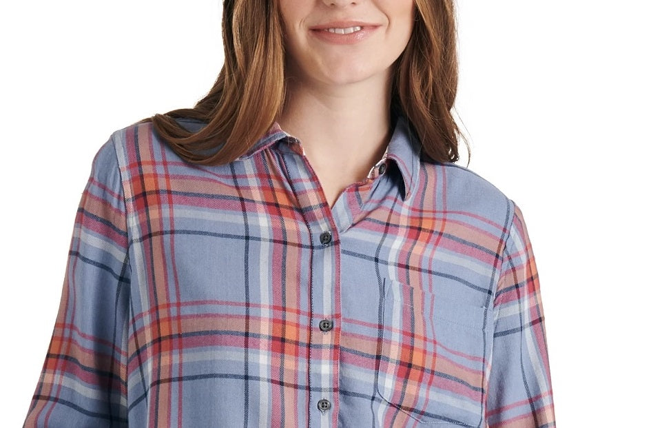 Camisa xadrez feminina Lucky Brand laranja tamanho XS