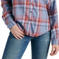Camisa xadrez feminina Lucky Brand laranja tamanho XS