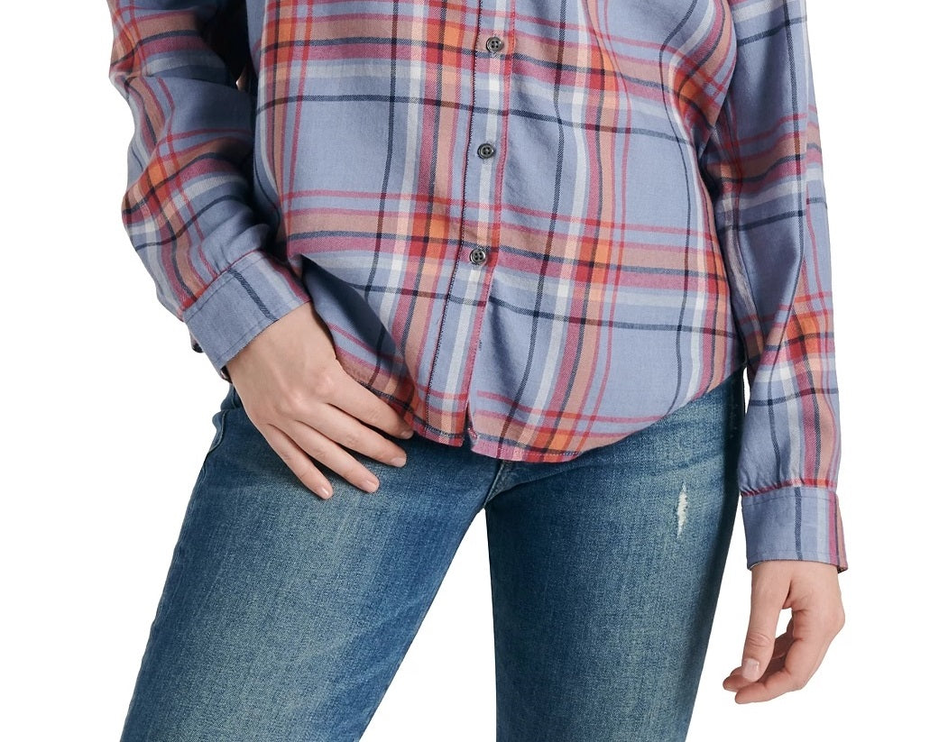 Camisa xadrez feminina Lucky Brand laranja tamanho XS