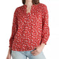 Blusa feminina Lucky Brand Gemma Smocked Yoke vermelha tamanho X-S