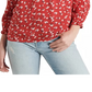 Blusa feminina Lucky Brand Gemma Smocked Yoke vermelha tamanho X-S