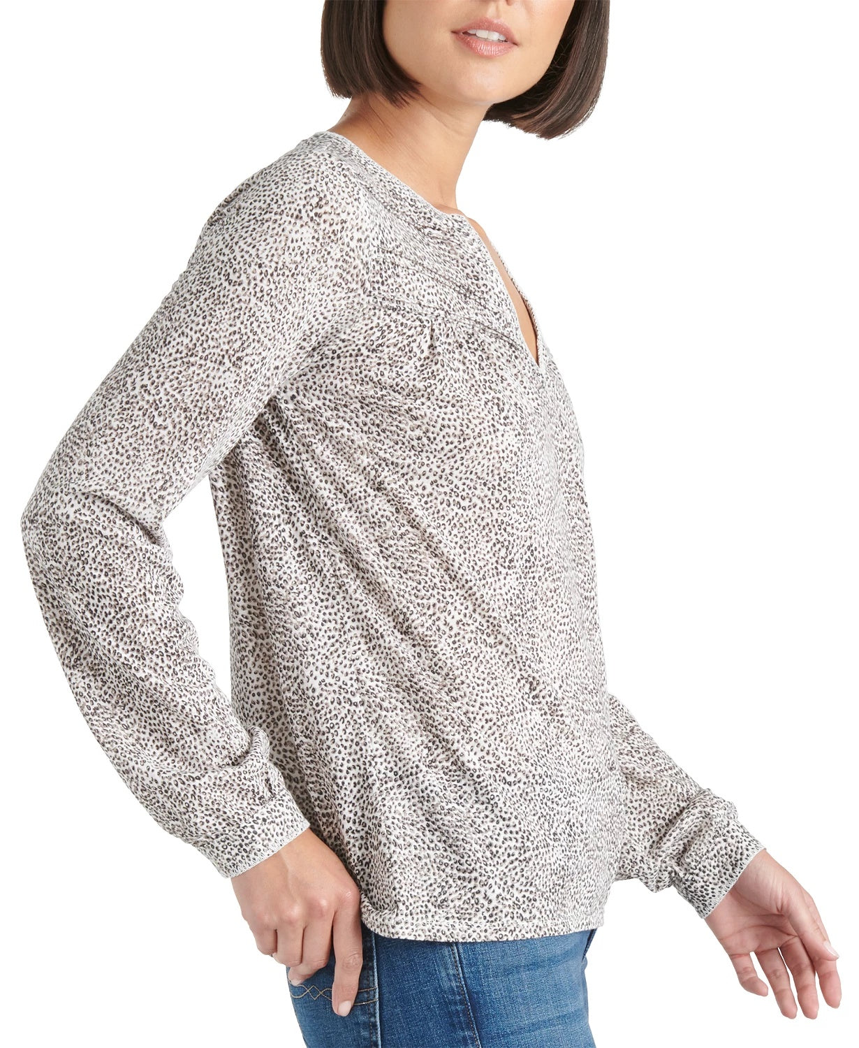 Blusa feminina de algodão com estampa animal e estampa camponesa Lucky Brand, branca, tamanho pequeno
