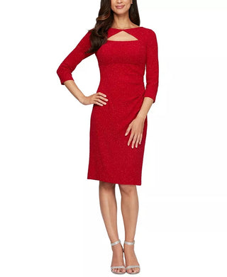Alex Evenings Women's Glitter Cutout Sheath Dress Red Size 10