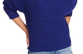 1.STATE Women's Mock Neck Terry Yarn Sweater Navy Sea Blue