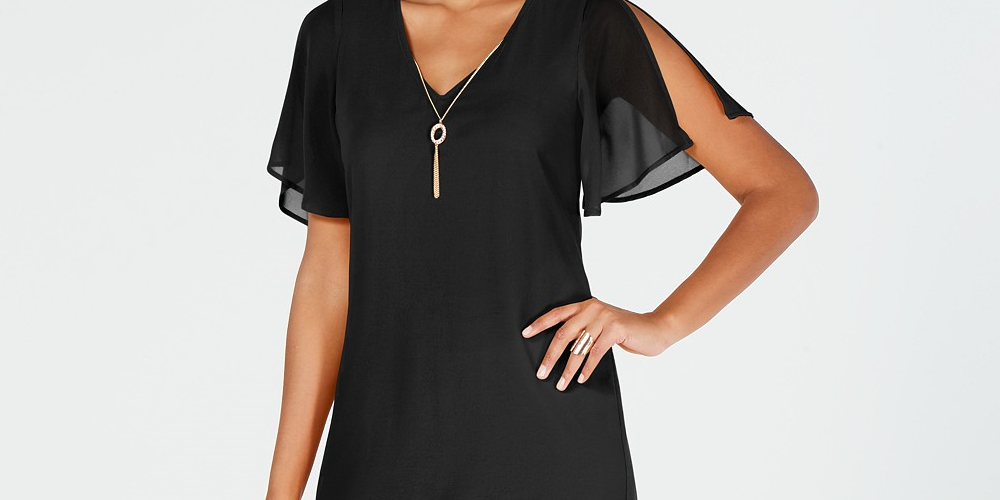 Vestido feminino Thalia Sodi com alças finas e colarinho, preto, tamanho médio