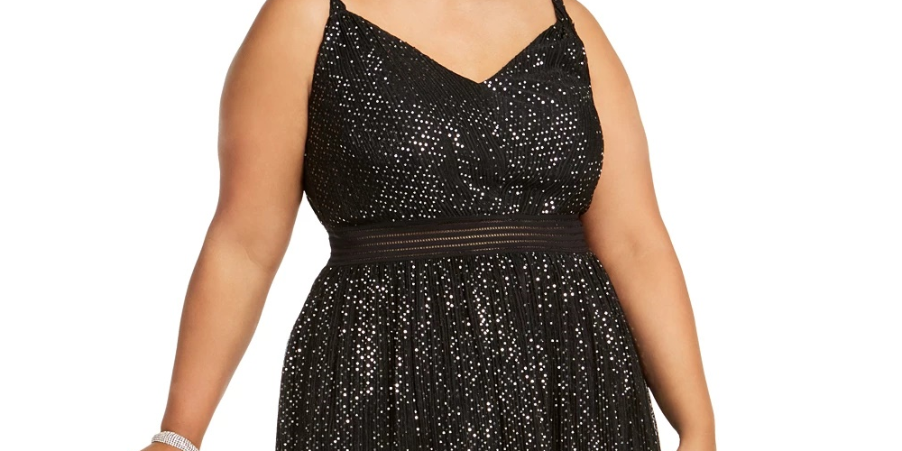 Vestido feminino plus size da City Studios, corte metálico e flare, tamanho 20W, prateado
