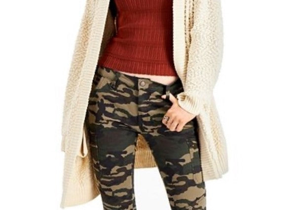 Cardigan texturizado com frente aberta para jovens, bege escuro, tamanho grande