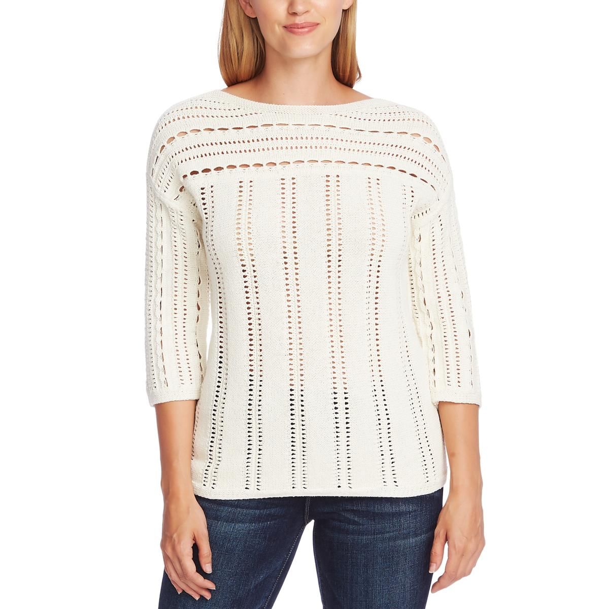 Suéter feminino Vince Camuto com decote canoa e mangas longas, tamanho médio, branco