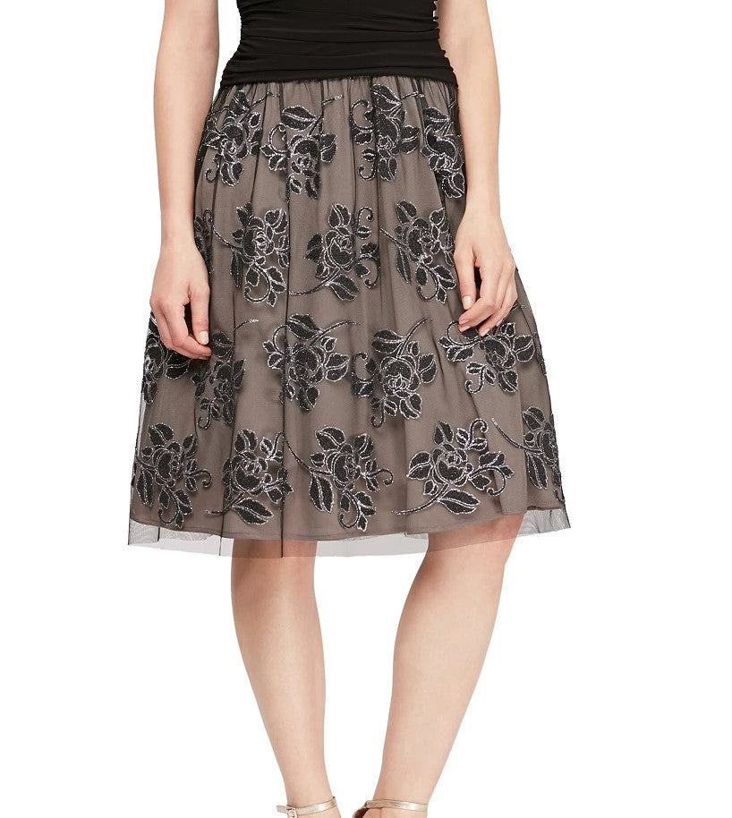 Vestido feminino com estampa floral evasê Sl Fashions, tamanho 10, cor carvão