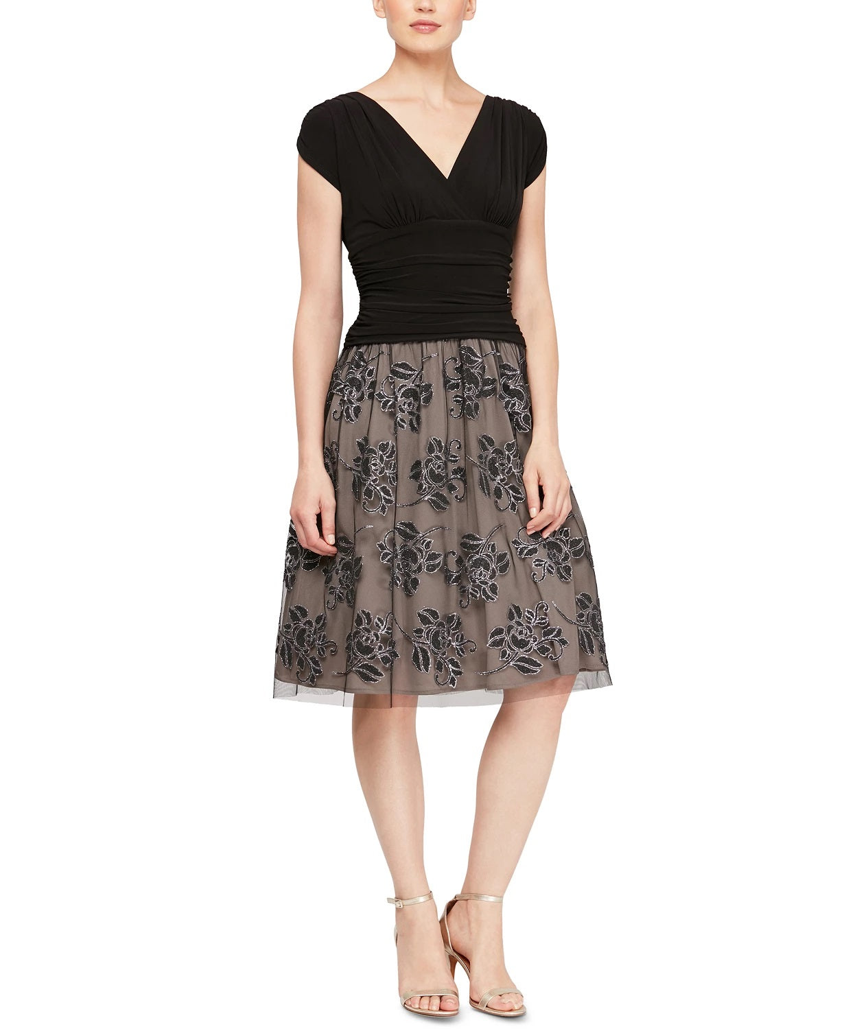 Vestido feminino SL Fashions com estampa floral evasê, tamanho 14, na cor carvão