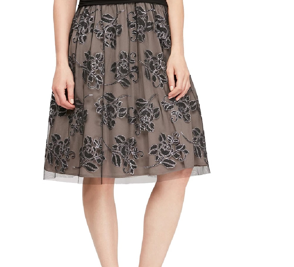 Vestido feminino SL Fashions com estampa floral evasê, tamanho 14, na cor carvão