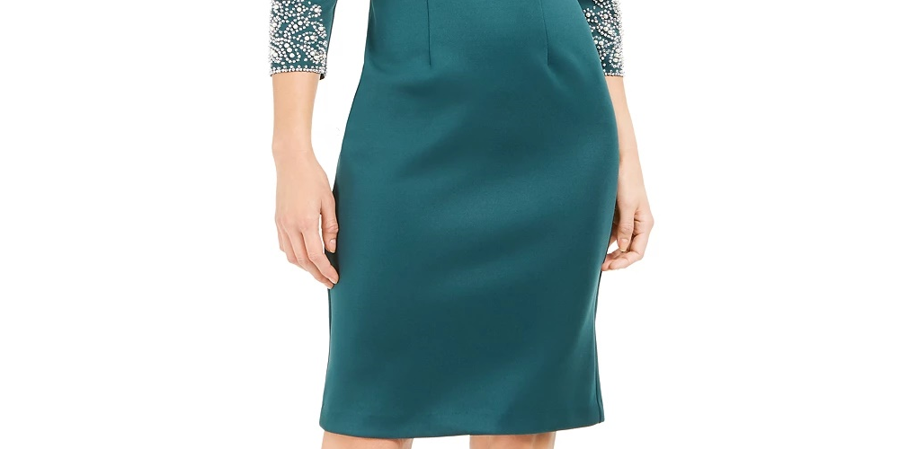 Vestido curto feminino SL Fashions com decote profundo e detalhes em verde, tamanho 18