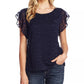 Vince Camuto Blusa feminina com manga bufante e bolinhas, azul marinho, tamanho médio