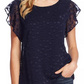 Vince Camuto Blusa feminina com manga bufante e bolinhas, azul marinho, tamanho médio