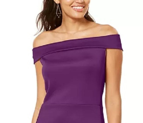 Vestido feminino Thalia Sodi com decote ombro a ombro e acabamento em malha, roxo, tamanho grande